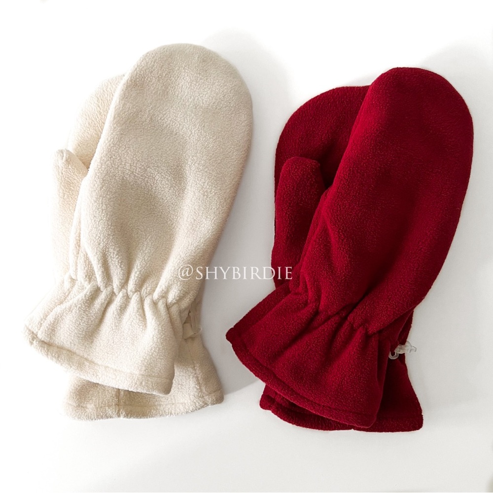 JACOB 2 Pairs Polar Fleece Lined Mittens, Red and Off-White